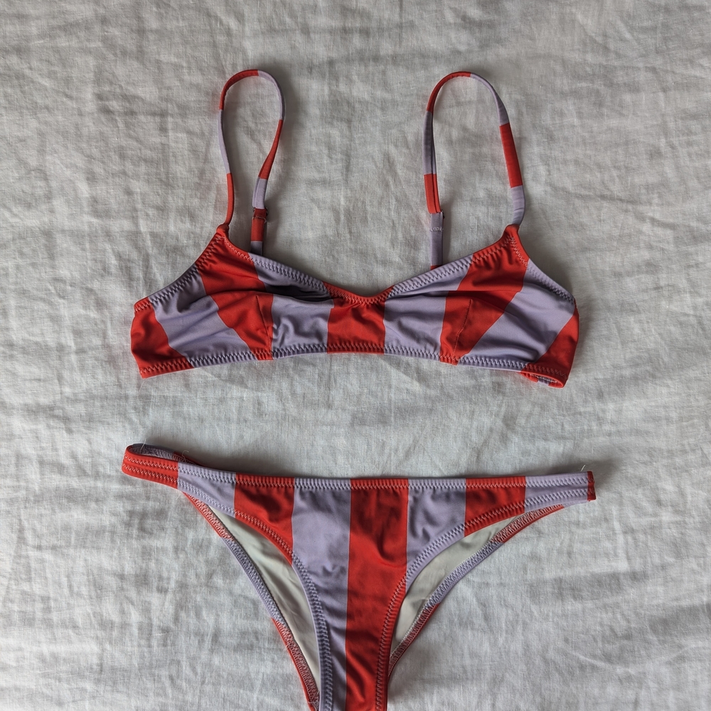SOLID & STRIPED Red and Lavender Bikini Set